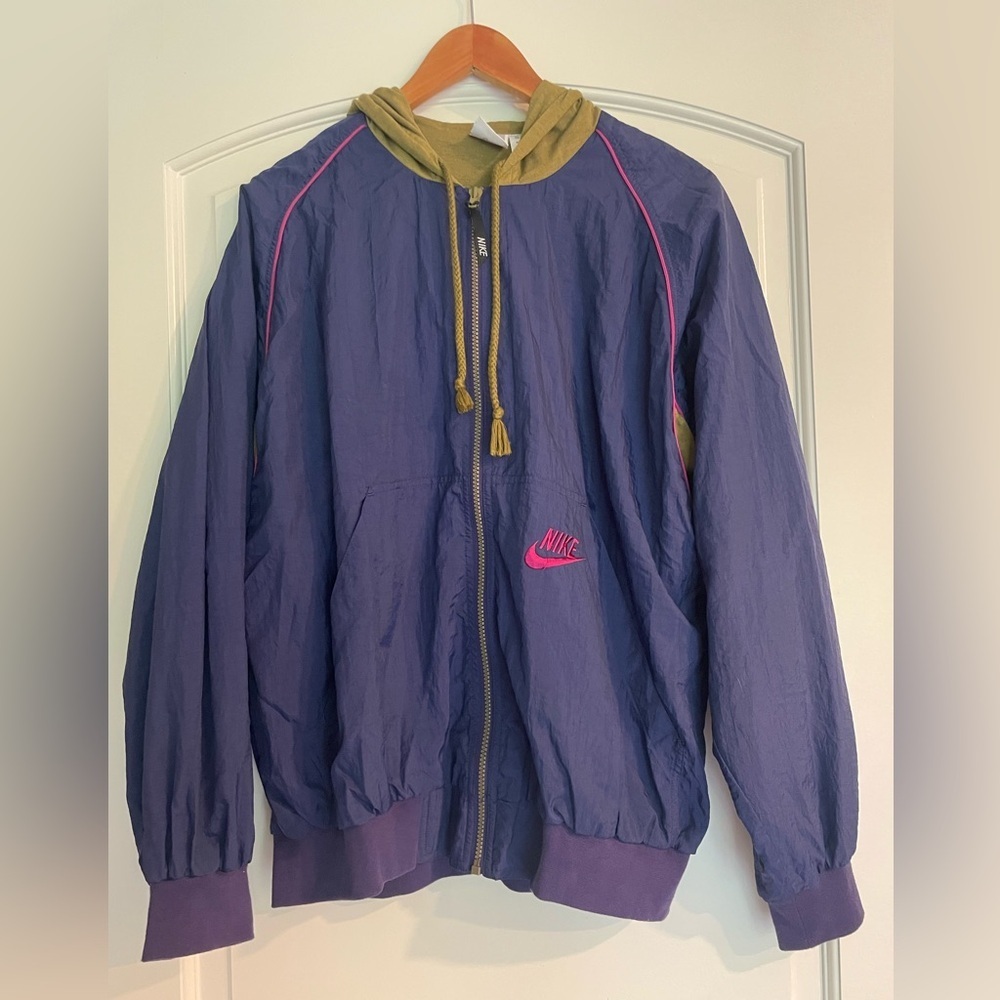 Nike Men's Vintage Hooded Colorblock Windbreaker Jacket Purple Olive Pink L